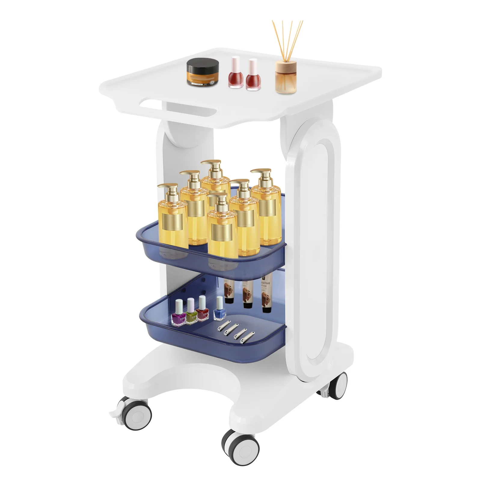 3-Tier Beauty Salon Storage Cart, Mobile Medical Utility Cart with Lockable Wheels, PC Rolling Tool Trolley for Spa, Clinic, Nail Salon