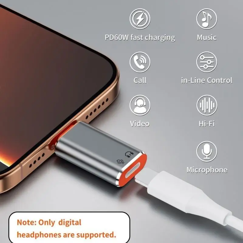 Durability Metal  To Type C Audios Adapter Converter Enables Headphone Use Support PD60w Charging Moble Phones