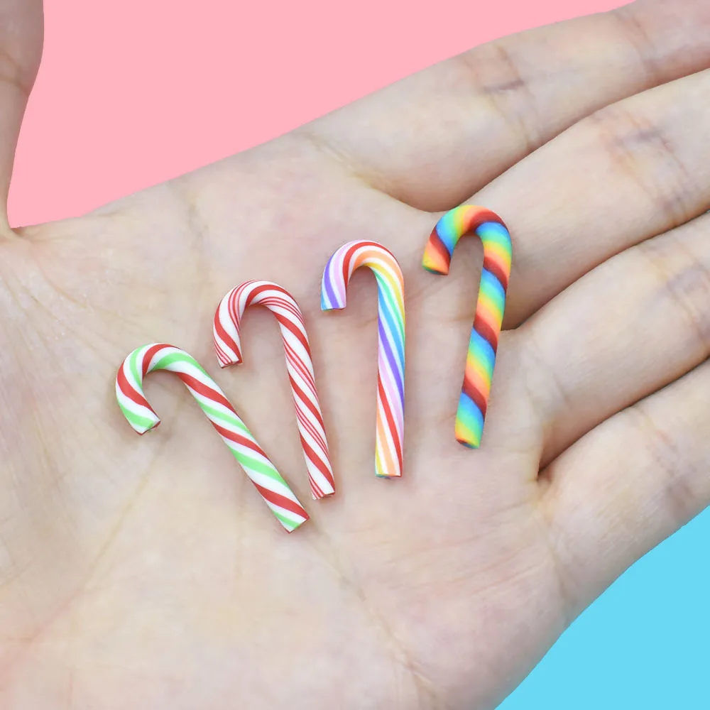 10pcs Christmas Cane Candy Polymer Clay Cabochons Miniatures for Crafts Cute DIY Accessories Flatback Scrapbook Phone Deco Part