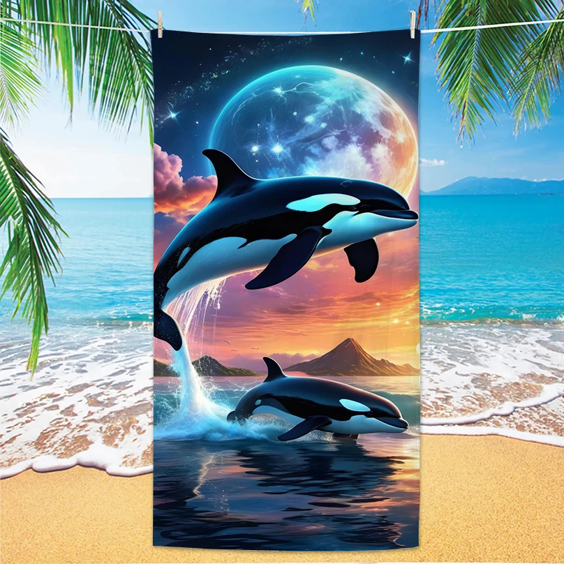 

Пляжное полотенце с рисунком дельфина, тонкая быстросохнущая микрофибра с цифровой печатью, легкая для плавания, йоги, путешествий, тренажерного зала, подарок