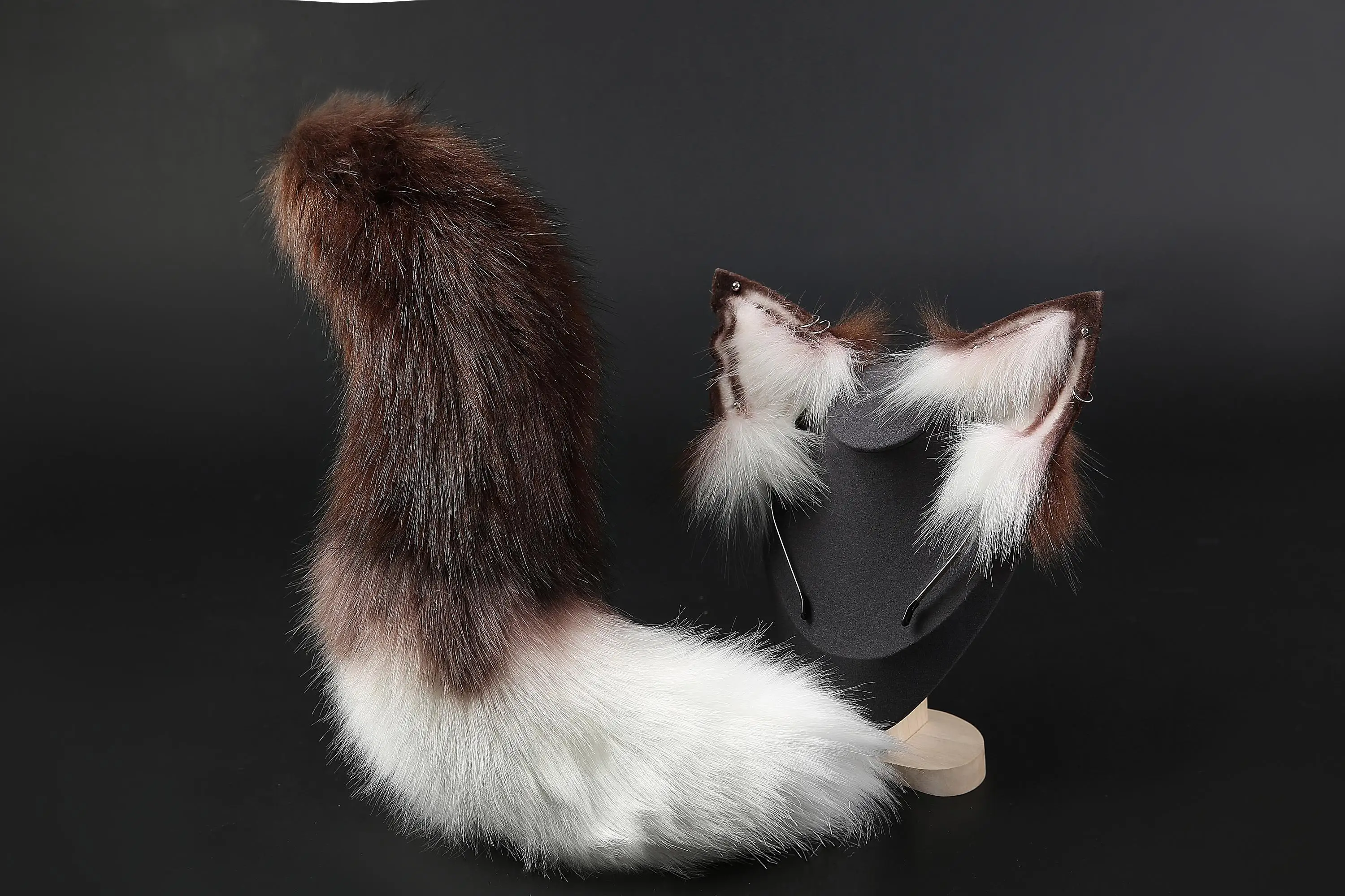 Faux fur fox ear and tail curved wolf tail and ear cat tail and ear kitten ear and tail set anime cosplay ear and tail petplay