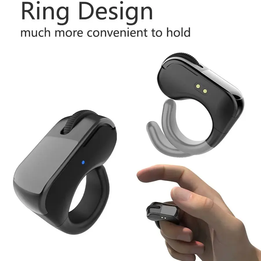 

Кольцевая Bluetooth-мышь с сенсорным экраном и колесом прокрутки 2,4G + BT, двухрежимная беспроводная Bluetooth-мышь на палец, мини для PPT, речи