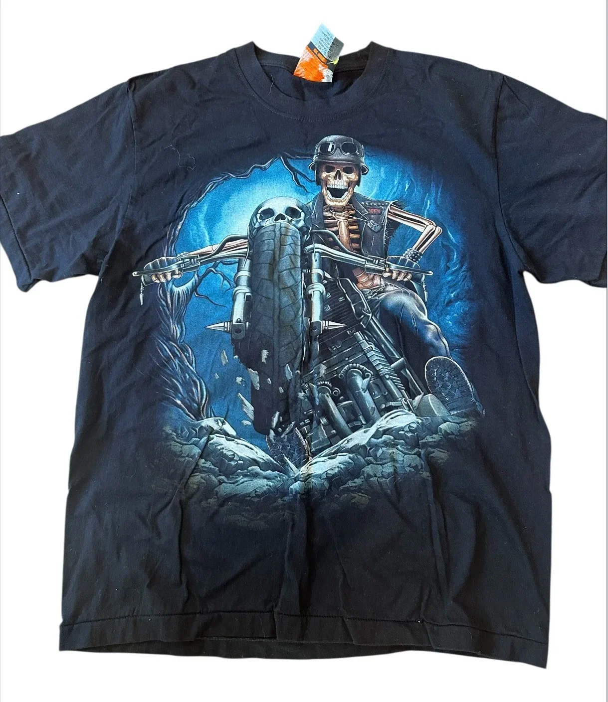 Rock Eagle Vtg Tee Shirt Men's Lg Black Skeleton Profile ,Gothic, Biker, Horror