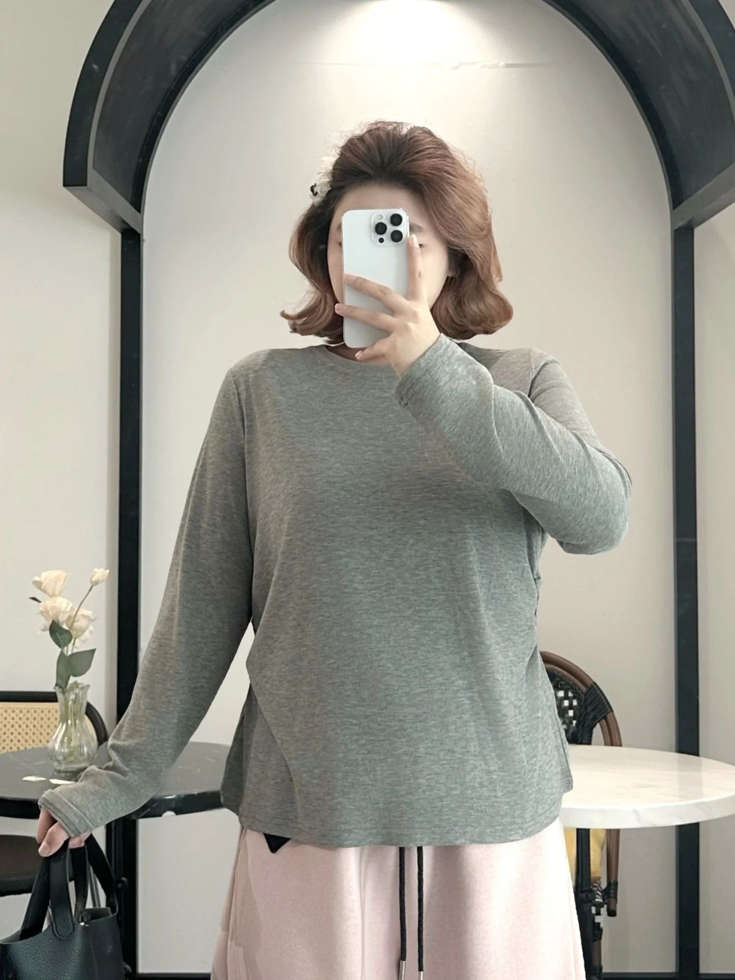 

Женская модная футболка с длинным рукавом и круглым вырезом больших размеров, весенняя новинка, однотонная базовая модель для повседневной носки