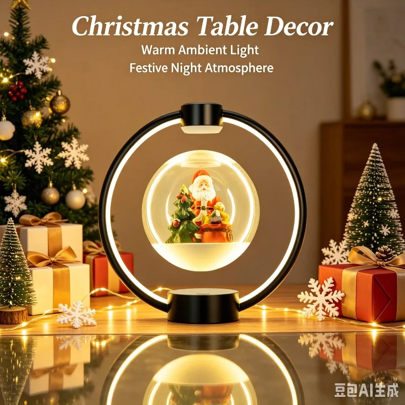 Christmas Levitating Santa Night Light Magnetic Floating Warm LED Lamp 360° Rotation Home Decor Christmas Gift Desktop Display