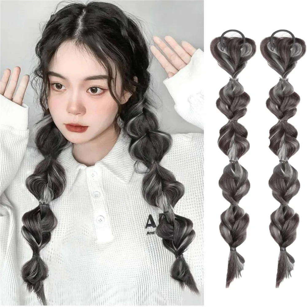 Korean Girl Group Same Style Synthetic Ponytail Wig Braid Sweet Cool Cute Fried Dough Twists Braid Increases Hair Volume