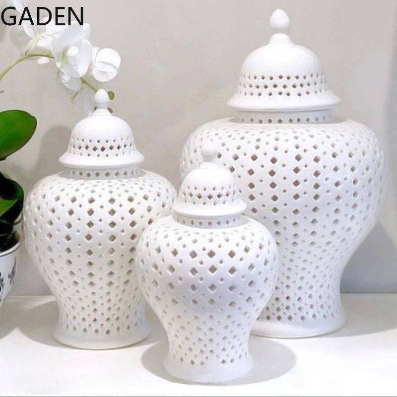 

Modern Light Luxury Pure White Ceramic Ginger Jar with Lid Retro Universal Jar Handicraft Storage Decoration Home Decoration