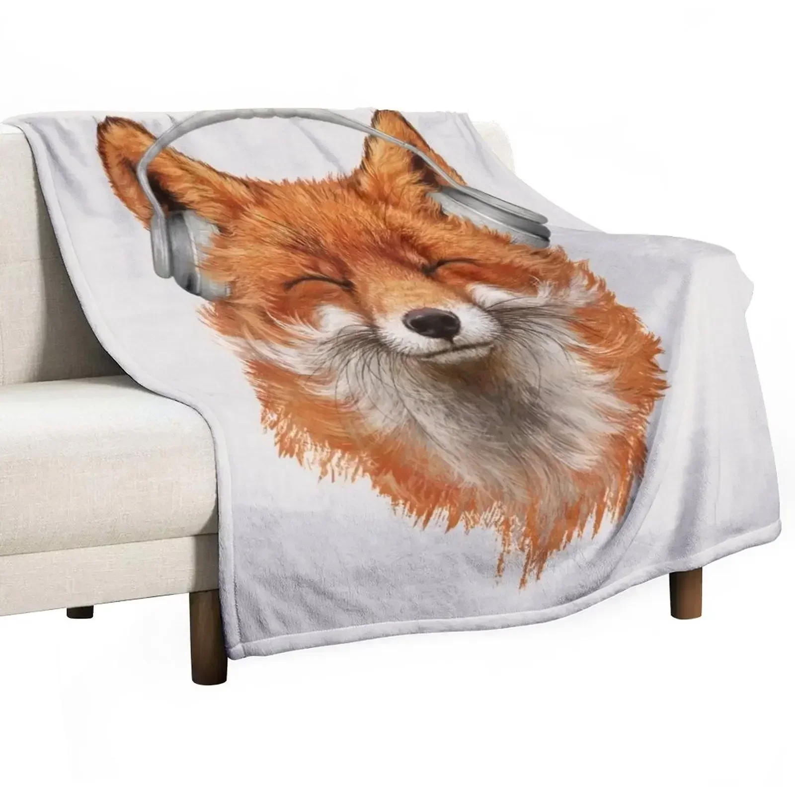 

Smiling Musical Fox Throw Blanket Decorative Sofa Loose Luxury Throw Thermal Blankets