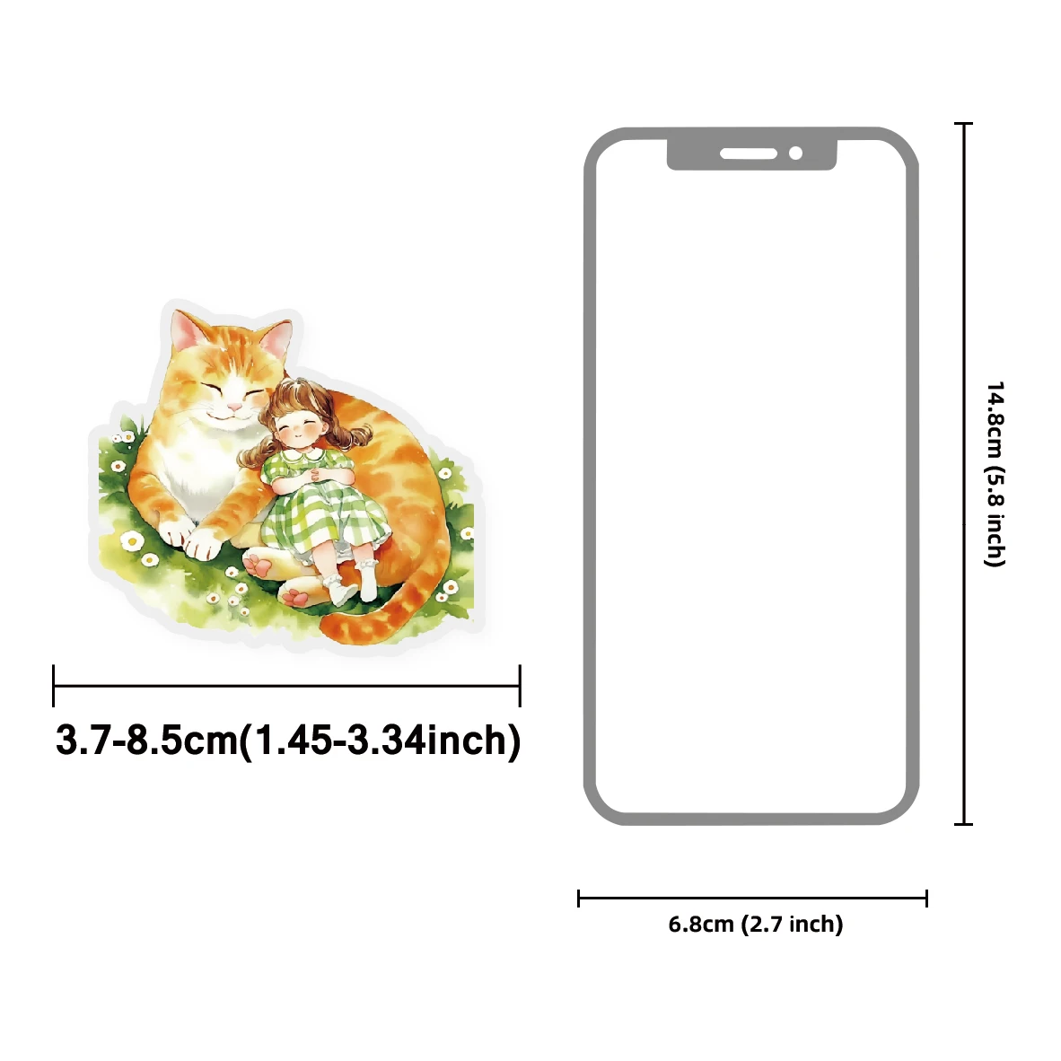 Etori Life Cat Fairy Tale 10Pcs Healing Cat and Girl Stickers Watercolor Style Journal Decoration Materials for Children's Gift Bags, Laptop, Phone Stickers, Room Decoration, Scrapbooking Supplies, Card Making, Office Decoration Accessories, Pencil Cases, School Supplies, Encouragement Stickers, Children's Stationery Stickers