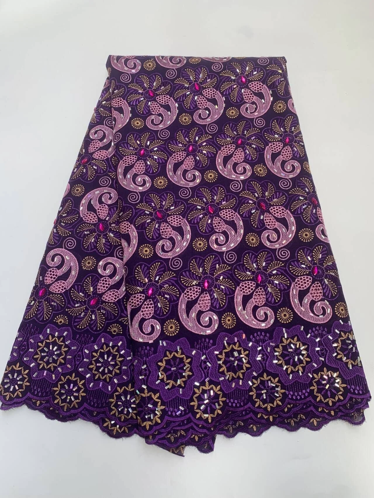 2027 African Nigerian High Quality Sequins Tulle Lace Fabric Sewing Prom Dresses Embroidery Guipure Cotton 5Yad TY040
