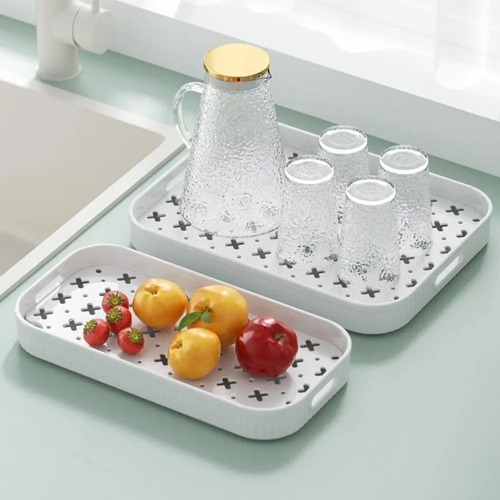 

Cup Drying Rack PP Drain Tray Splashproof 2 Tier Dish Drain Tray Durable Non Slip Serving Tray Fruit Vegetable Water Drain