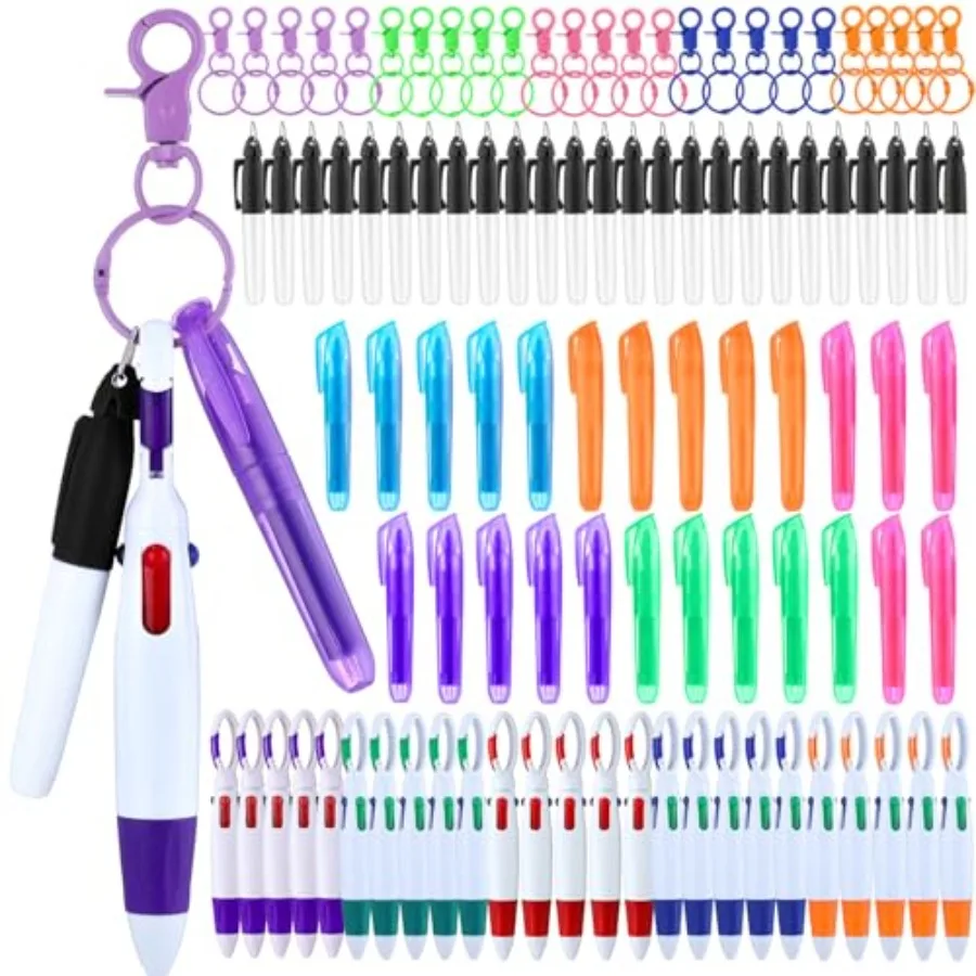 

100 Pcs Nurse Pen Set CNA Week Nurse Gift with Retractable Ballpoint Pens Mini Highlighter Permanent Marker Keychain Clip Badge