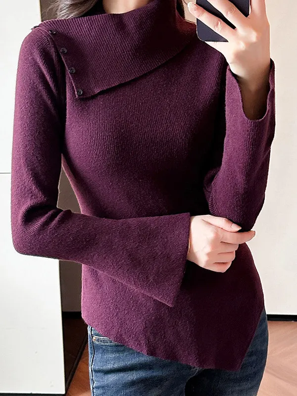 Fashionable Long Sleeve Knitted Sweater Women's Slim Fit Button up Neckline Knitwear Stylish Autumn Winter New Arrival