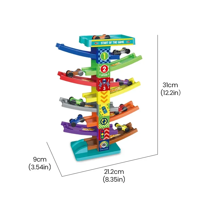Multi camadas pista deslizante com mini carro inércia veículo ferroviário conjunto brinquedos educativos quebra-cabeça slide carro crianças natal ano novo presente