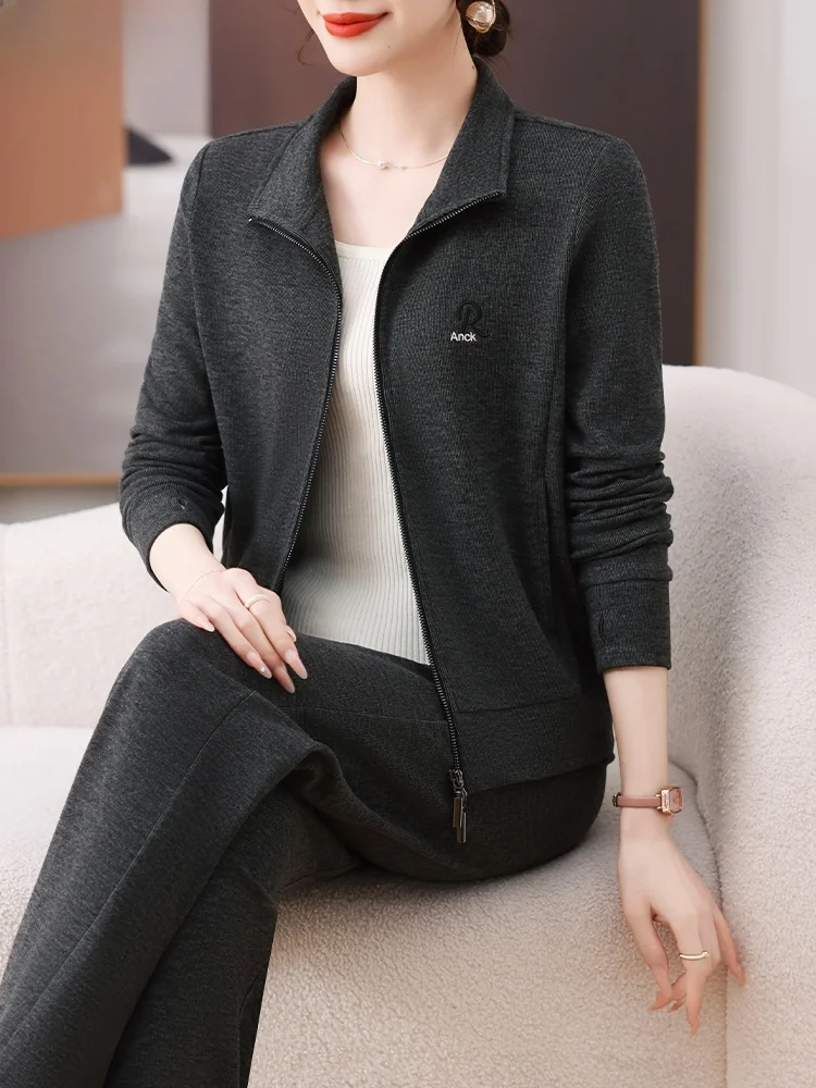 

Young Mom Spring Faion Casual Sportswear Set Women's Outerwear Loose Fit Long Pants Polyester Cotton Spandex Blend