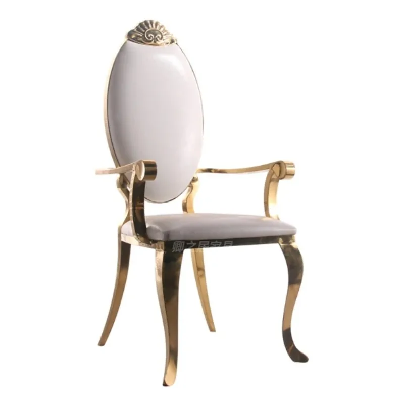 Light luxury stainless steel golden luxury dining chair with armrests, home high-end design microfiber leather dining chair