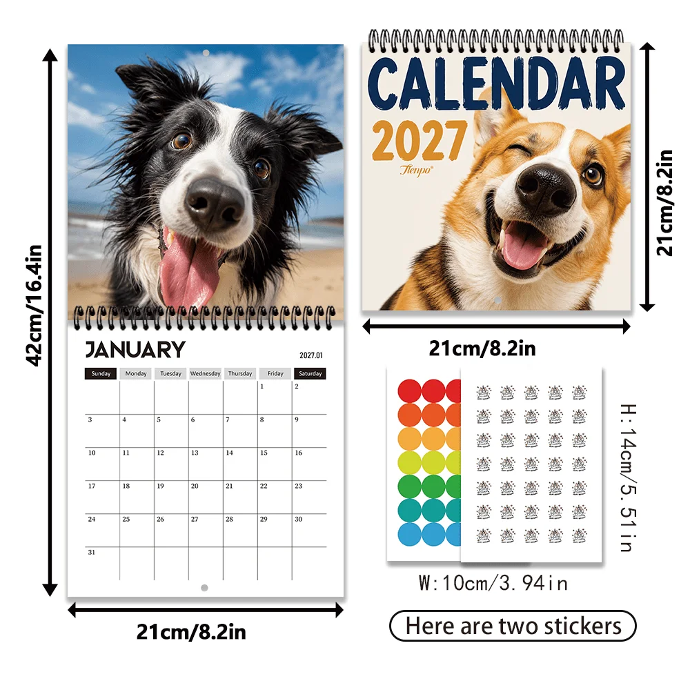 1pc 2027 Wall Calendar, Dog Smiley Face, 12-Month Monthly Planner, Perfect Gift For Back-to-School Season, Christmas, New Year