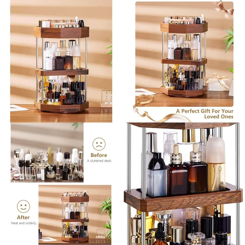 

360-Degree Swivel Makeup Organizer with Perfume & Cologne Storage