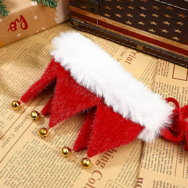 Cat Christmas Accessories Red Green Plush Scarf With Bell New Year Necklace Christmas Elf Costume Accessories For Small Dog Cat