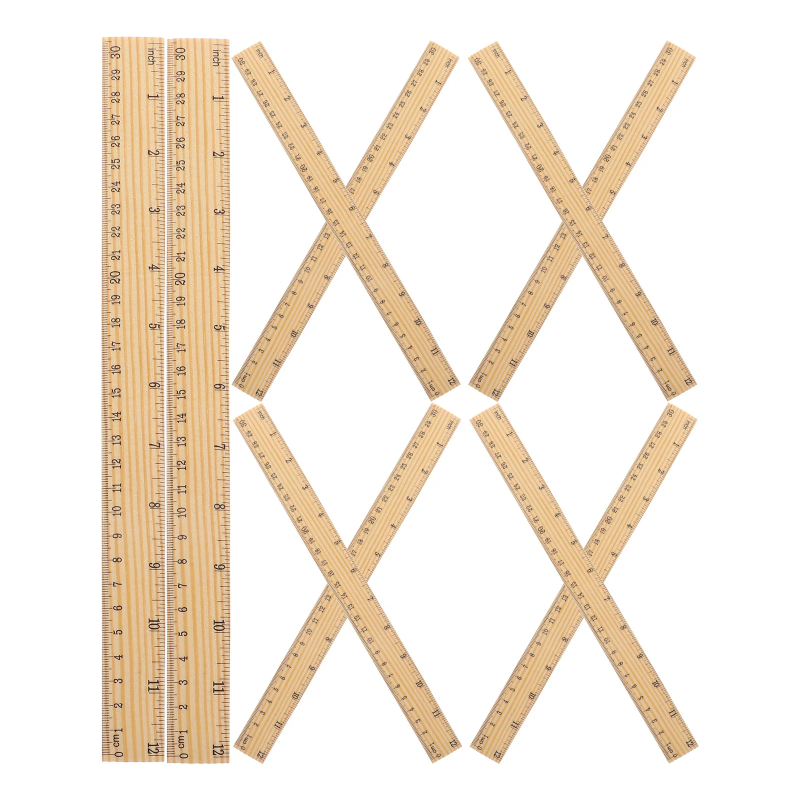 10 قطع مسطرة خشبية بتصميم مزدوج المقياس وعلامات واضحة متعددة الوظائف لدراسة قطع الرسم والمزيد
