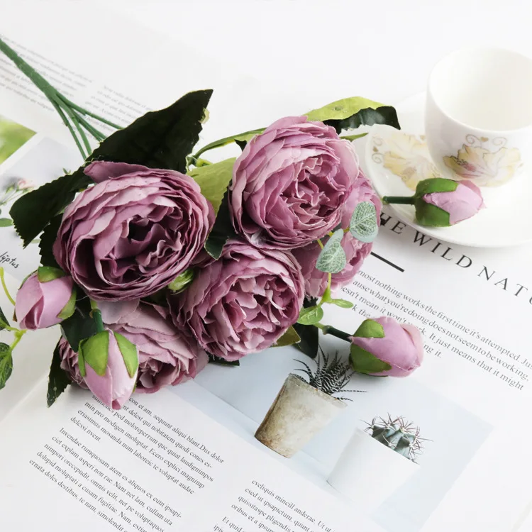 Künstliche Blumen, Rosen, Seidenpfingstrosen, Brautstrauß, Heimdekoration, Tischdekoration, Festival, Hochzeit, Scrapbook, künstliche Pflanzen, DIY-Geschenke, Requisiten – Detail 14