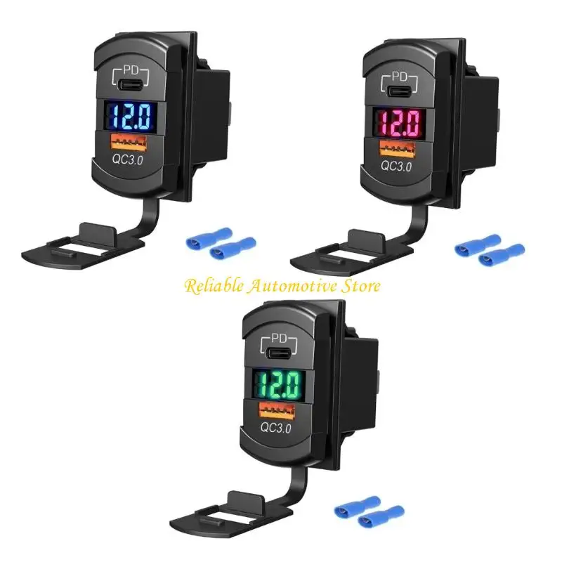 M68B 3 In 1 Vehicle Charging Adapter QC3 0 Fast 36W Type C PD And USB Ports With LED Display For Cars Trucks