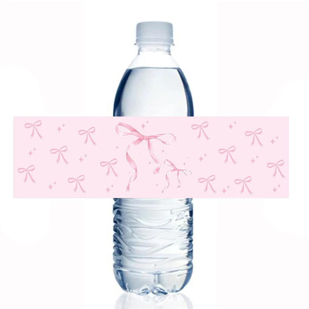 10 Stück Schleife Flaschenetikettenaufkleber Rosa Kokette Thema Etikettenaufkleber Schleife Wasserflaschen Dekor Babyparty Schleife Geburtstagszubehör – Detail 1
