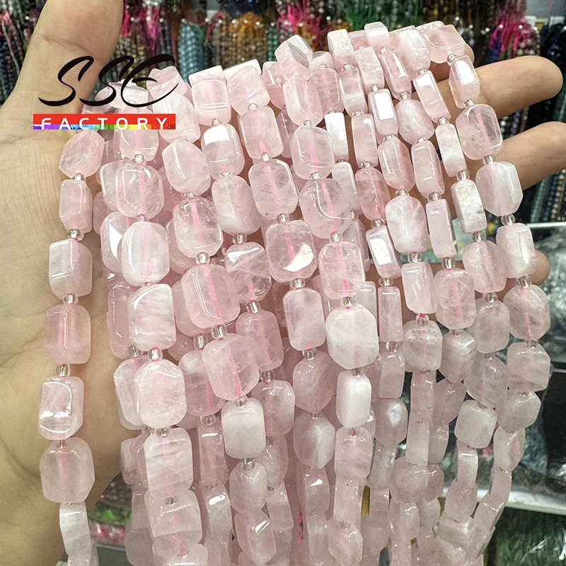 AAA Natural Rose Quartz Crystal Beads 8x12MM Special Flat Rectangle Shape Beads for Jewelry Making Diy Bracelet Necklace 15 inch