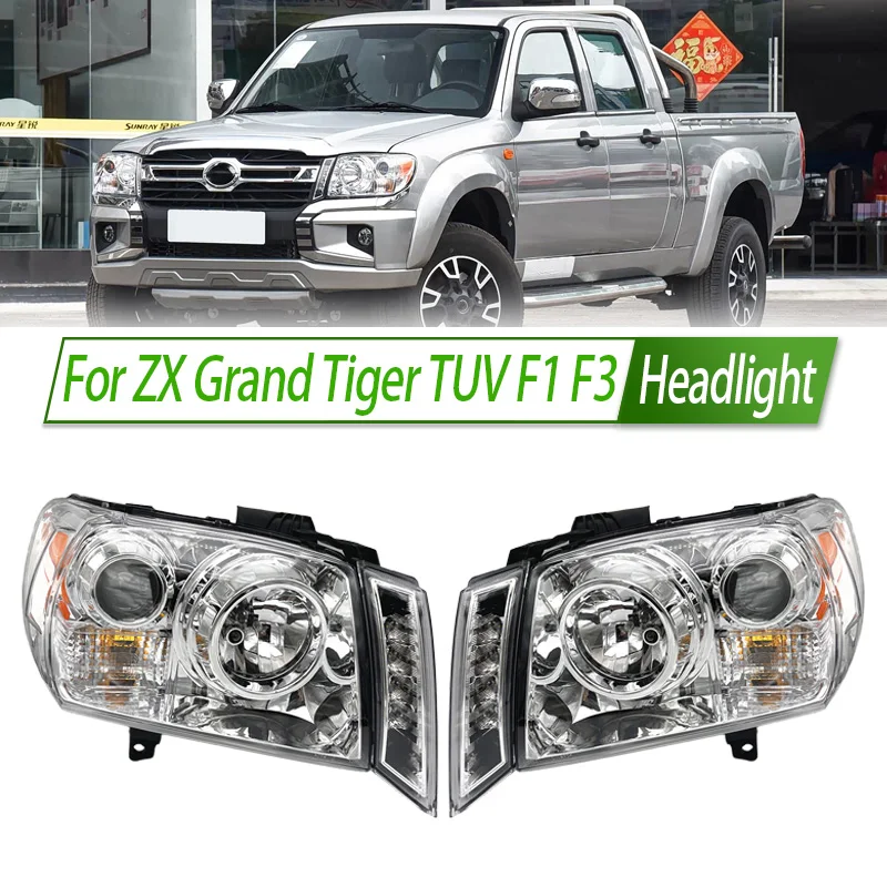 For ZX Grand Tiger TUV F1 F3 Halogen Headlight Assembly OEM Style Front Headlamp Bulb Socket Plug & Play Replacement