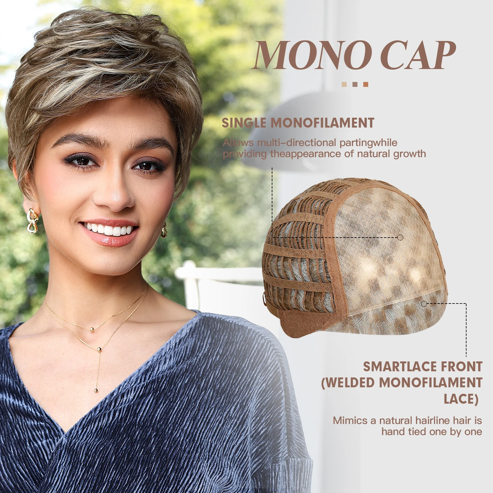 

Mono Lace Wig for a Flawless Look Brown Hair for Women Natural Lace Front Pixie Cut Synthetic Wig Daily Use Heat Resistant Fiber