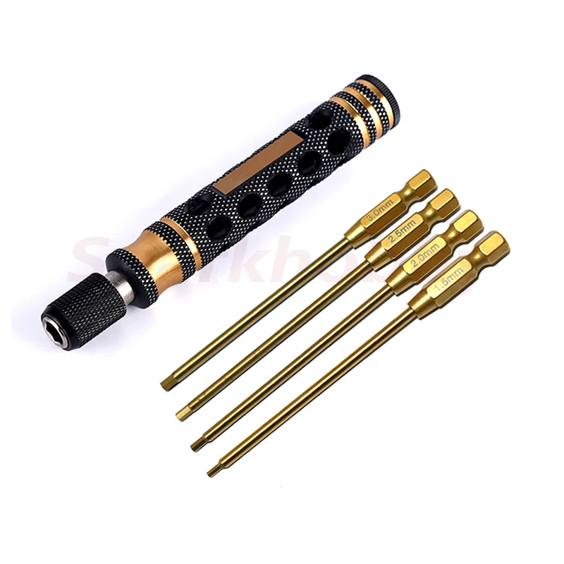 Titanium Plated Steel Inner Hexagon 4 in 1 Screwdriver 1.5/2.0/2.5/3.0mm Hexagon Screwdriver Bit For RC aircraft Car boat tools