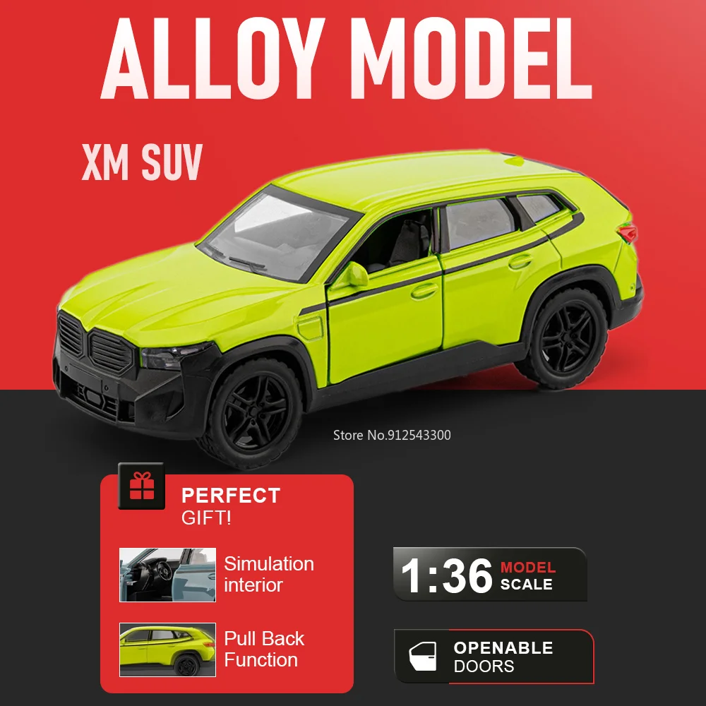 1:36 Scale XM Car Model Toy Doors Opened Pull Back Models Metal Diecast Rubber Tires SUV Vehicle for Lover Office Ornament‌s