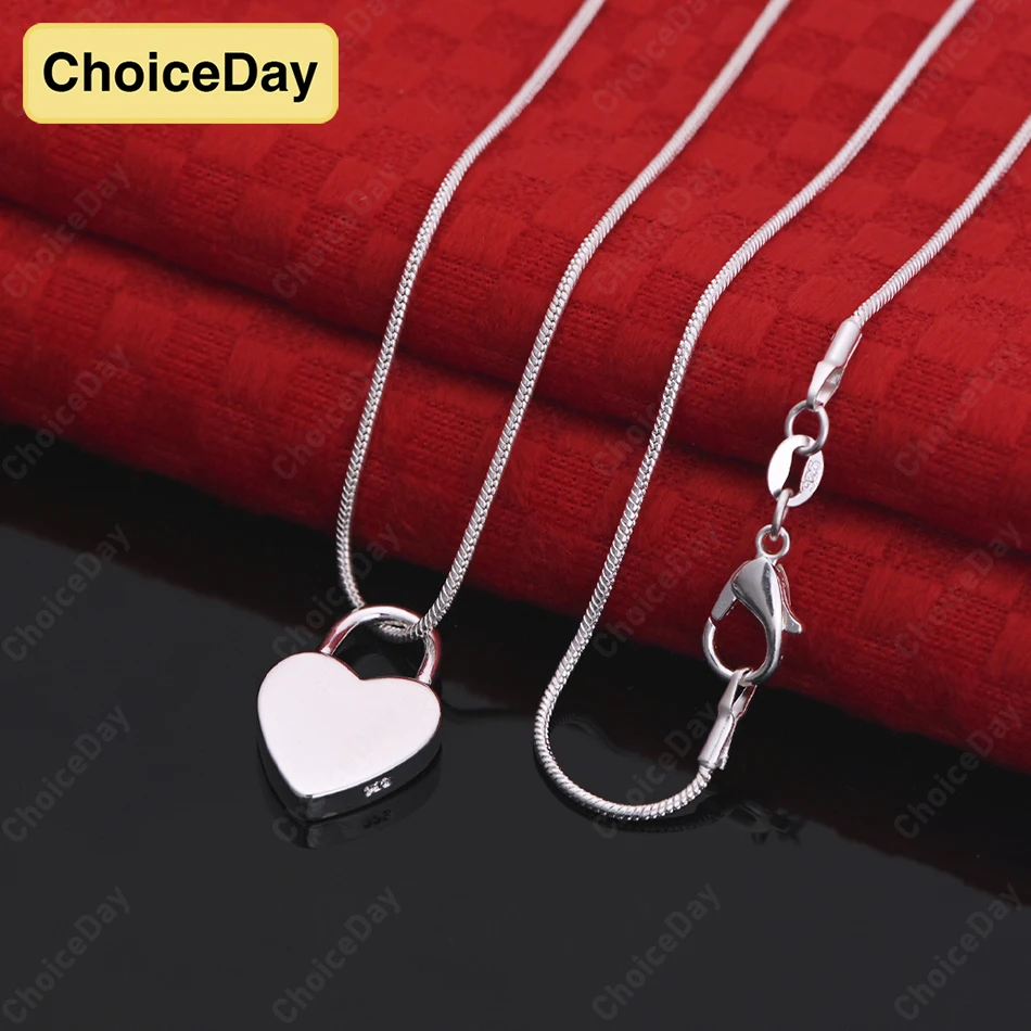 

ChoiceDay Fashion 925 Sterling Silver Delicate Heart Lock Pendant Necklace Women's Party Accessories Charm Jewelry