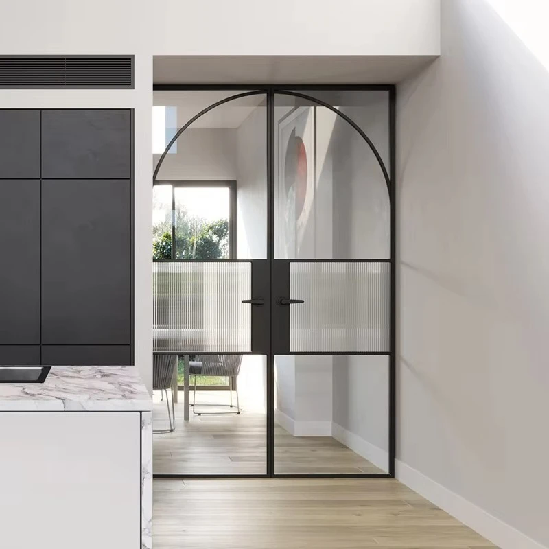 Contemporary Sliding Interior Glass Door With Black Metal Frame Minimalist Partition Door For Office Kitchen Or Living Room