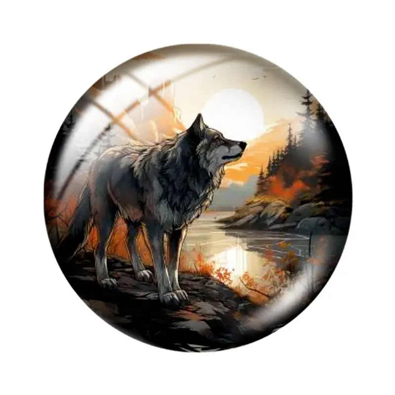 Watercolor Mountain Wolf 12/18/20/25mm glass cabochon  bracelet pendant rings for jewelry demo earrings back Making findings