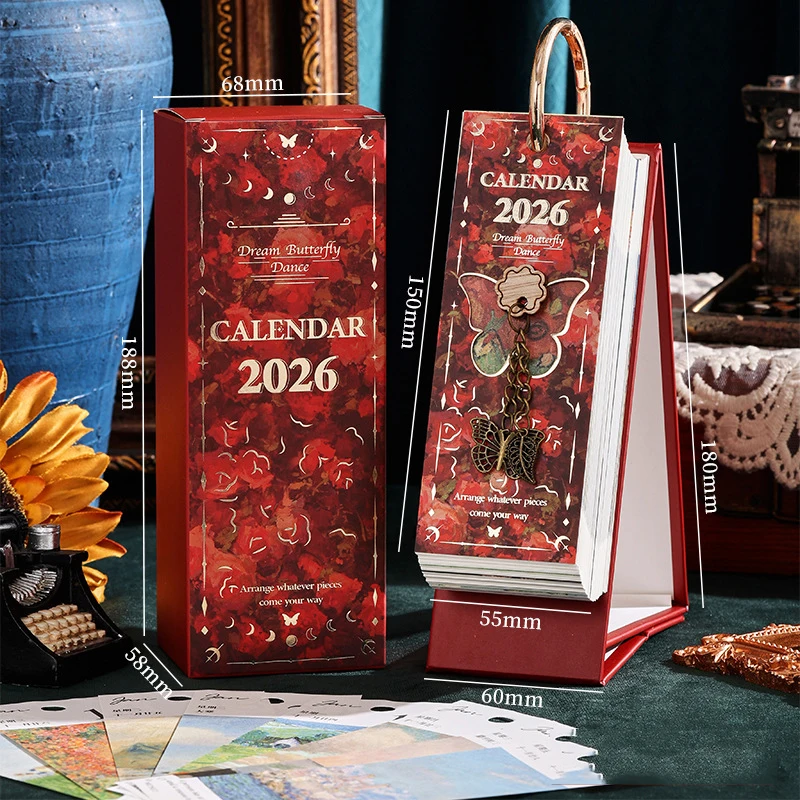 

Настольный флип-календарь, элегантный стоящий календарь на 2026 года, винтажный календарь с картиной маслом, функциональный для профессионального органайзера-художника