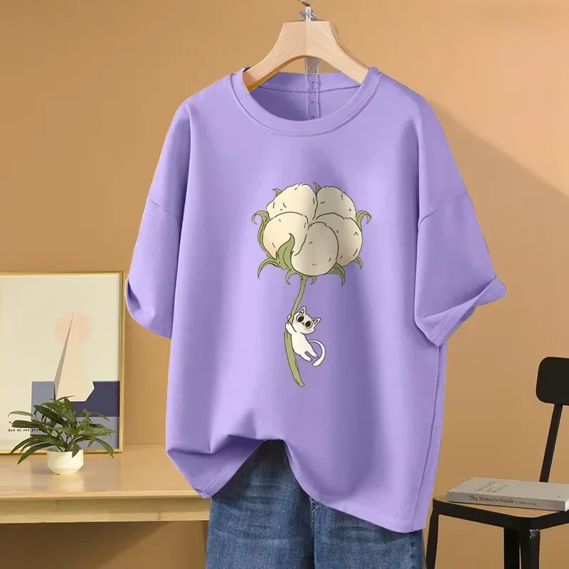 EBAIHUI-T-shirt manches courtes pour femme, estival et doux, à col rond, avec motif de dessin animé, grande taille de 0 à 5XL