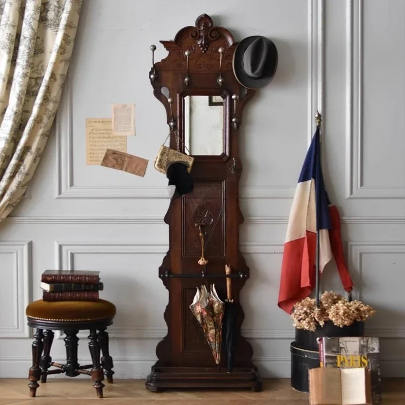 09French retro solid wood hanger Western antique medium antique coat rack log