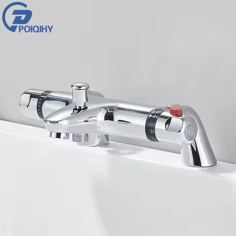 Chrome thermostatic Shower Faucet Dual Handle Bathtub Faucet Deck Mounted Bath Shower Set Thermostate Bathtub Tap