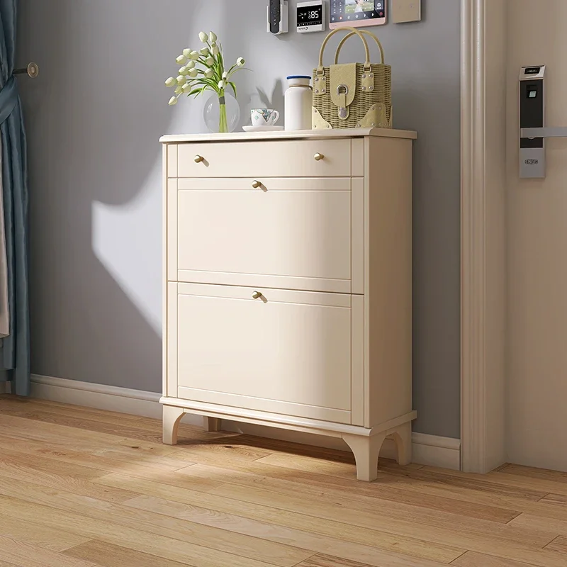 solid wood tipping bucket shoe cabinet with drawers,ultra-thin entrance cabinet at home door,modern large-capacity foyer cabinet