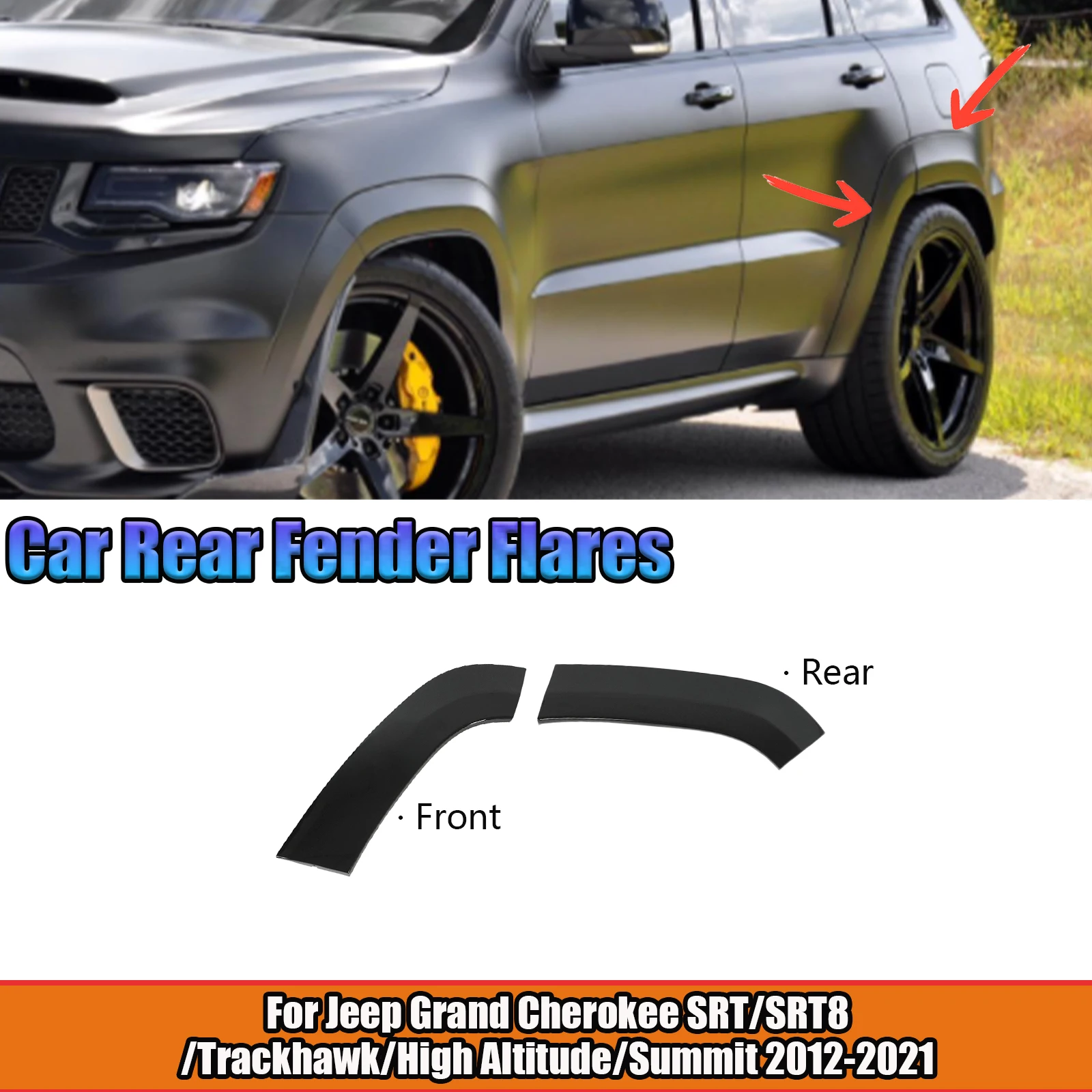 

For Jeep Grand Cherokee SRT/SRT8/Trackhawk/High Altitude/Summit 2012-2021 1 PCS Car Rear Wheel Eyebrow Arch Glossy Black