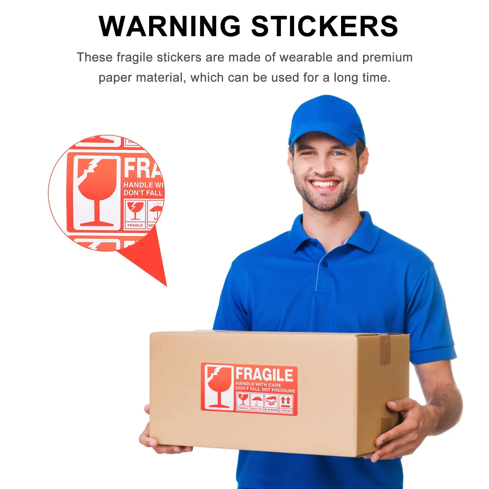 Хрупкие наклейки, самоклеящиеся предупреждающие этикетки для коробок, картонных коробок, упаковки, доставка, бумажный материал премиум-класса, долговечный