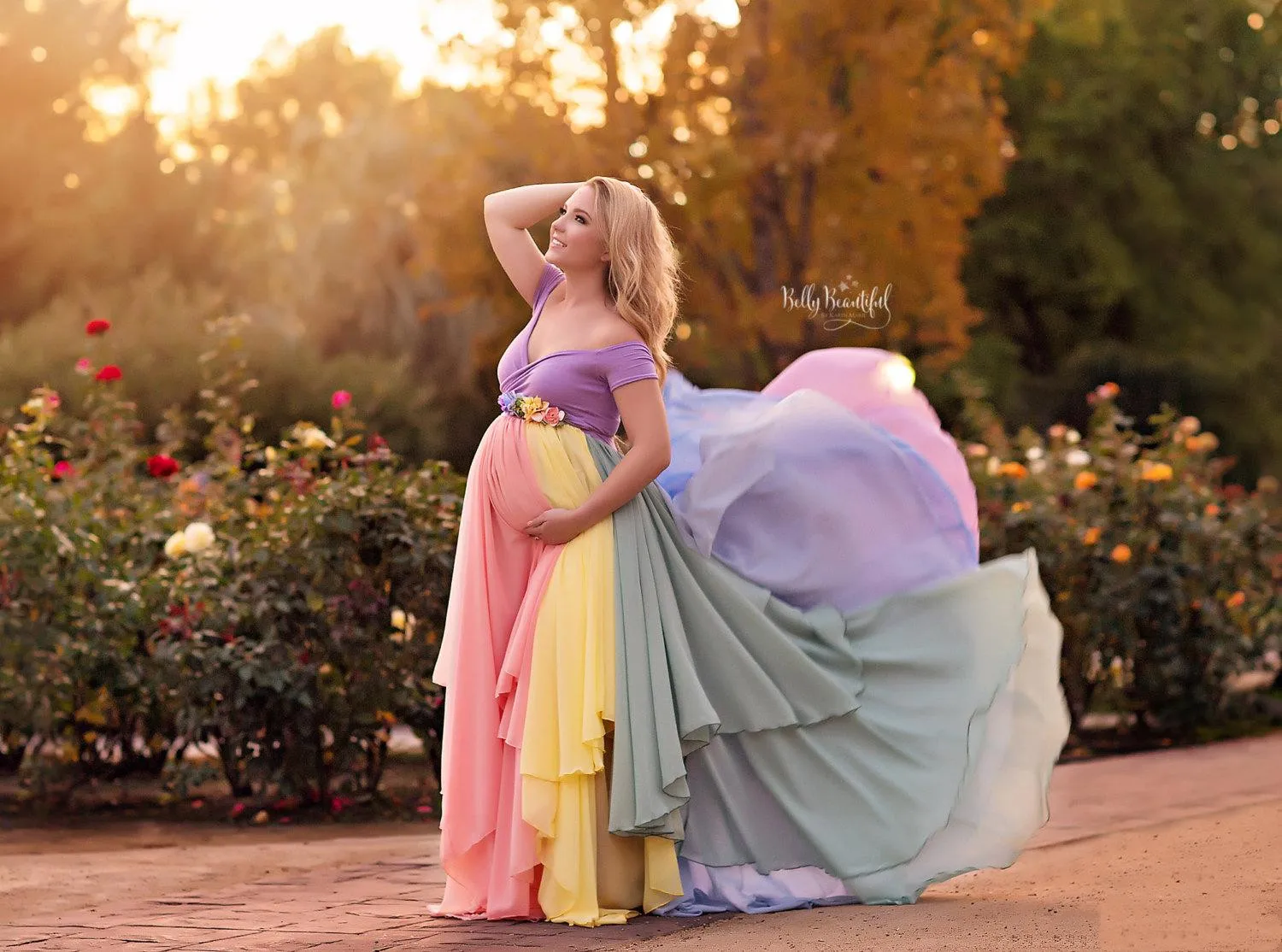 Rainbow Wedding Dresses Tulle Off Shoulder customsized Pregnant Wedding Gowns Mult-Color Maternity Dress Plus Size Bridal Dress