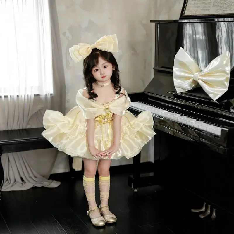 

Летнее платье для девочек, новый стиль, детское платье с бантом, в западном стиле, Лолита, платье принцессы