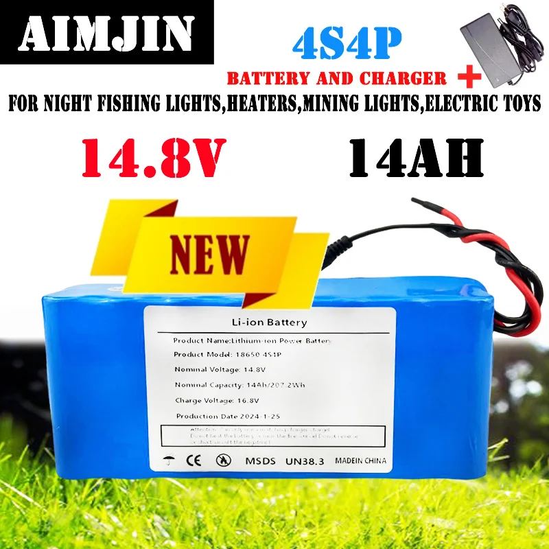 💖14.8V 14Ah 18650 Lithium Battery Pack 4S4P 16.8V LED Night Fishing Light Heater Miner's Light Amplifier Battery BMS + Charger?