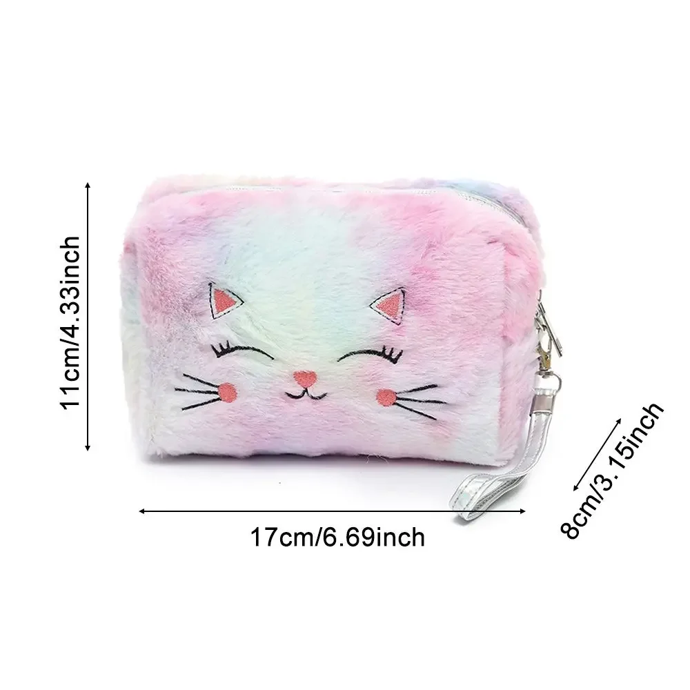 Cartoon Plush Cat Cosmetic Bag Women Colorful Makeup Pouch Portable Toiletry Bag Travel Organizer Female Beauty Case Neceser