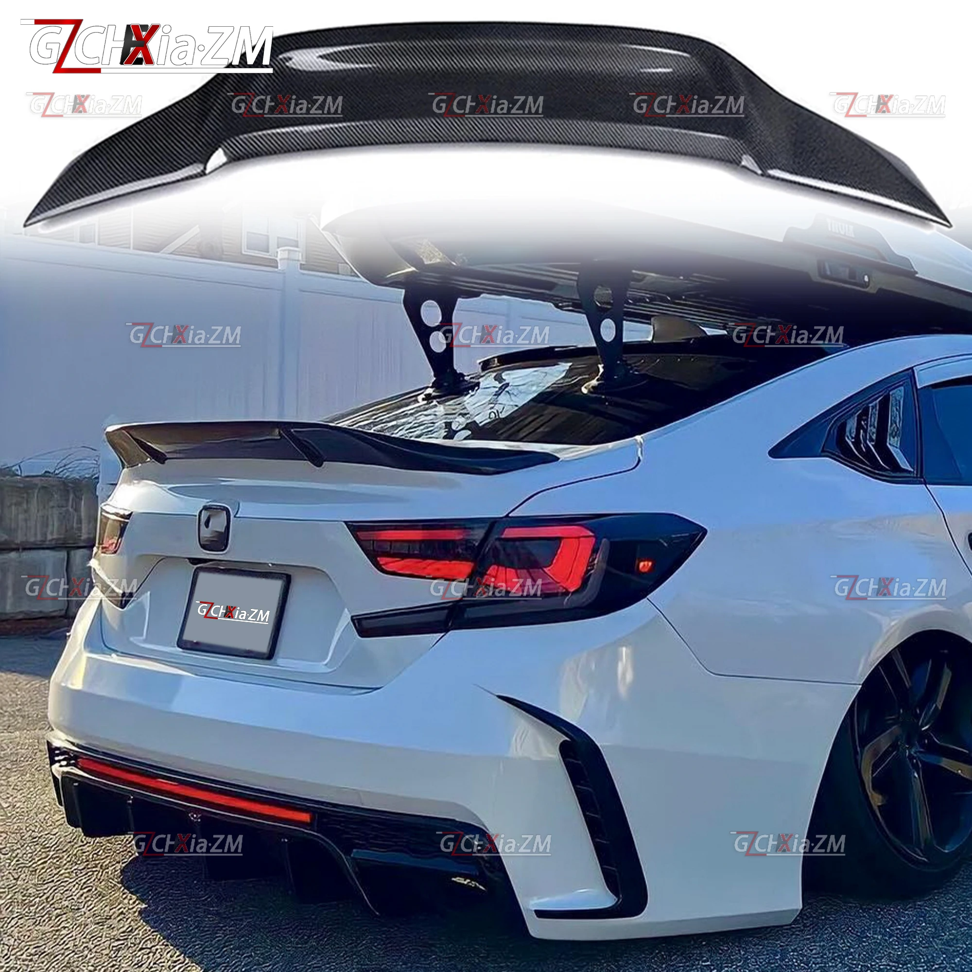 ل 2018-2022 هوندا 10th 10.5th الجيل أكورد الخلفي سبويلر R نمط غطاء صندوق السيارة ديكور غطاء ألياف الكربون الهوائية عدة #5