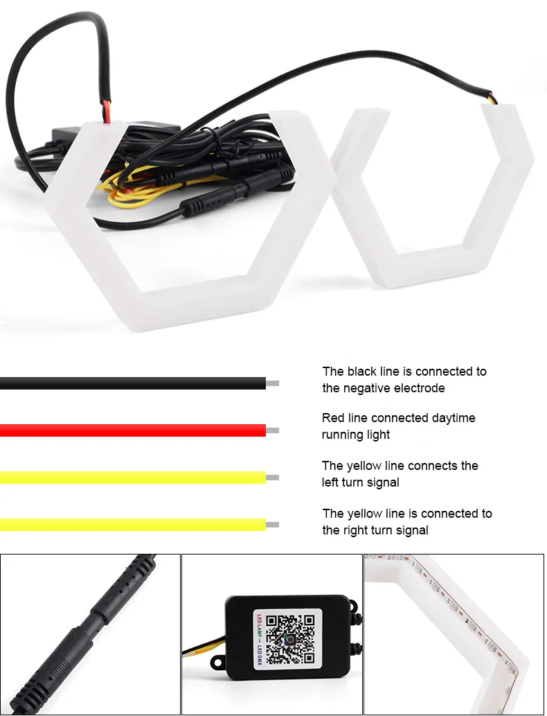 2 Stück RGB Angel Eyes Sechseckige Halo-Ringe Lichter mit Blinker APP Bluetooth LED Motorrad Nachrüstung DRL Auto-Scheinwerfer 12V – Detail 5