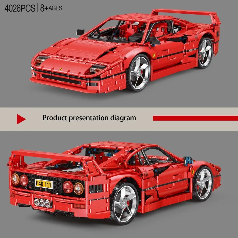 New 1:8 scale 40th Anniversary Edition F40 MOC-140629 Supercar Racing Car Building Block Bricks Educational Toy Birthdays Gifts