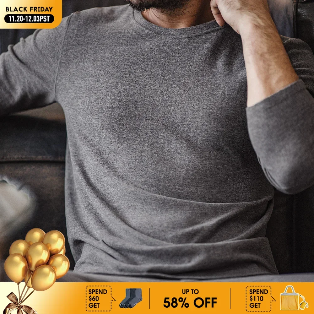 

Maden New Men's O-neck Thermal Underwear Set Solid Elastic Slim Fit Inner Wear Underwear Long Sleeve Thermal Suit for Winter